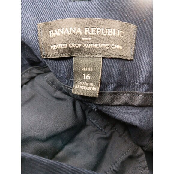 Banana Republic Women Petite 16 Pants Pleated Crop Authentic Chino Navy Blue NWT - Picture 6 of 7